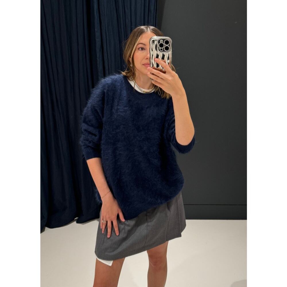 J. Crew Brushed Cashmere Relaxed Crewneck Sweater – Navy